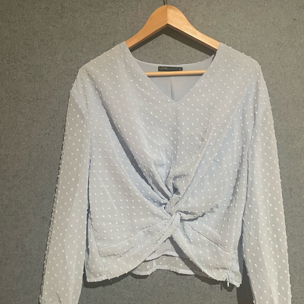 Limelight Light Blue Textured V-Neck Blouse